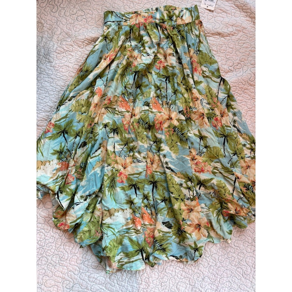 O'Neill Tropical Floral Maxi Skirt in Light Blue, Green and Coral